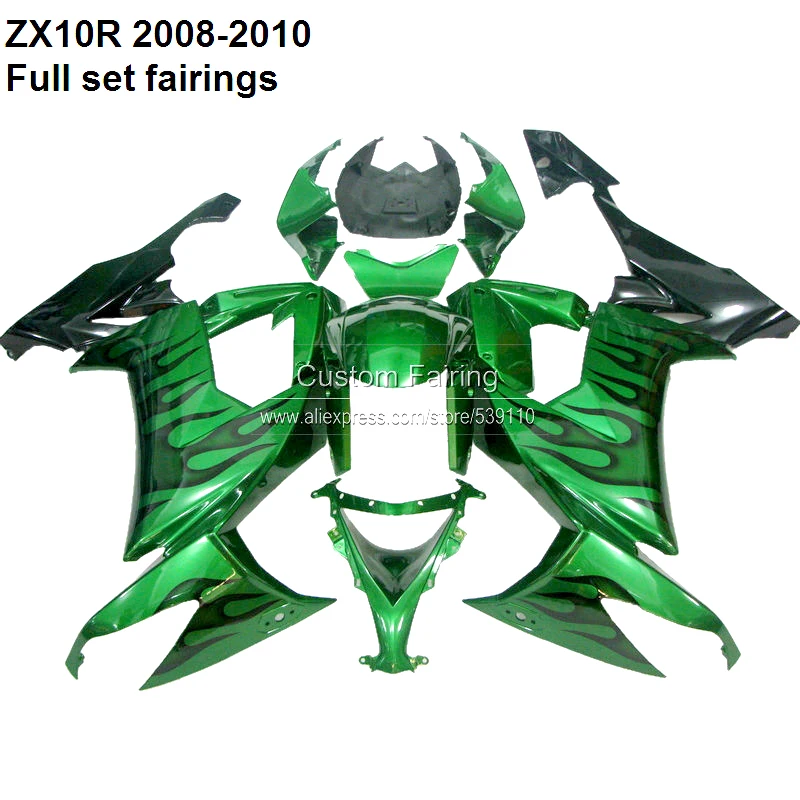 Индивидуальный ZX10R 2008 для Kawasaki Ninja ZX 10R 08 10 2009 2010 зеленый комплект обтекателей