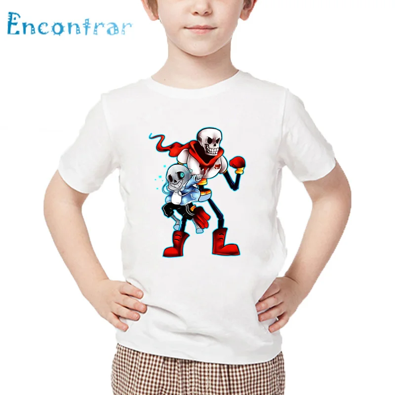 Детская забавная футболка с принтом «Sans And Papyrus Skulll Brother», Детская футболка с рисунком, летние белые топы для мальчиков и девочек, HKP4093 - Цвет: white-G