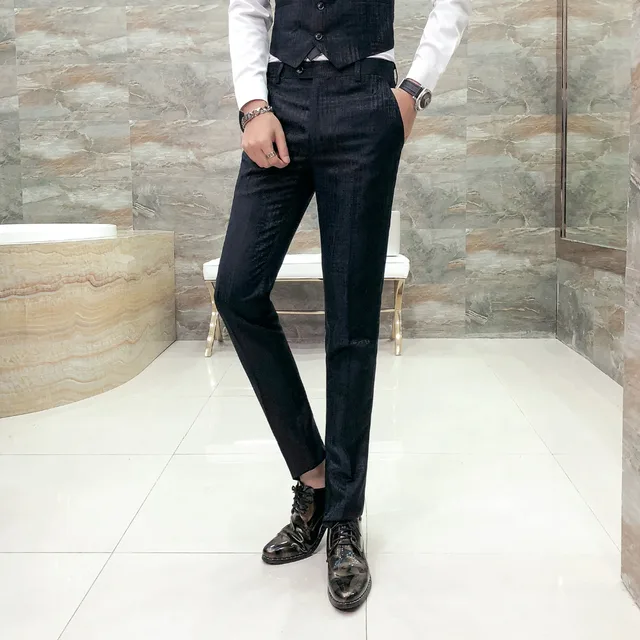 British Style Dress Pants Men High Quality Black Slim Fit Gentlemen
