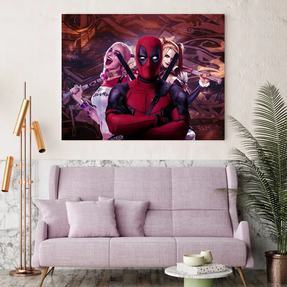 1 Panel Framed HD Printed Harley Quinn Deadpool Wall Art Picture Modern