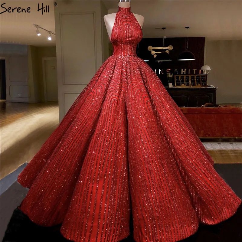 

Dubai Red Vintage High-end Sexy Wedding Dress 2019 Luxury Sleeveless Sequined Glitter Bride Wedding Gown Real Photo