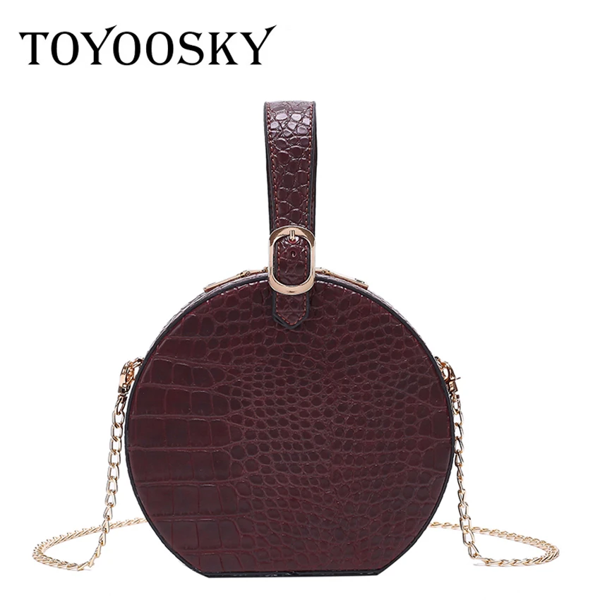 

TOYOOSKY Luxury Handbags Women Alligator Circular Tote Bag Female Leather Shoulder Bag Fashion Mini Crossbody Bags for Women