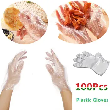 

100 x Disposable Clear Polythene Gloves Plastic Food Safe Cleaning Glove Kitchen Catering Foodservice DECORATING
