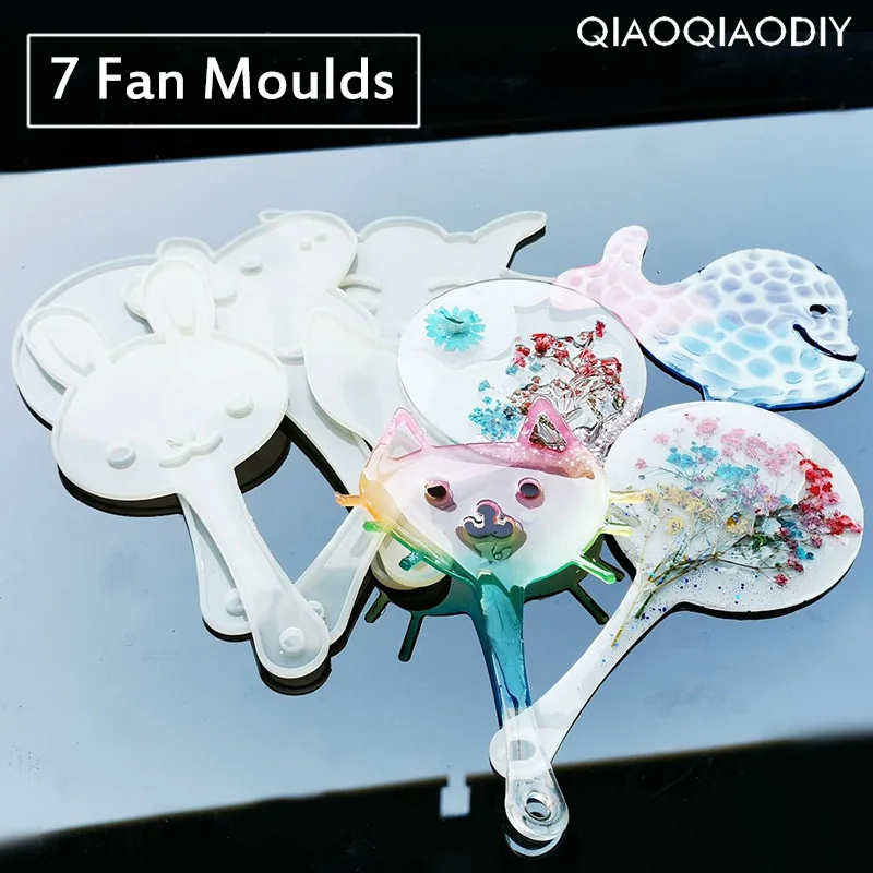 

Qiaoqiaodiy Transparent Silicone Pendant Mould Resin Hand Fan DIY Jewelry Making Tool Fondant