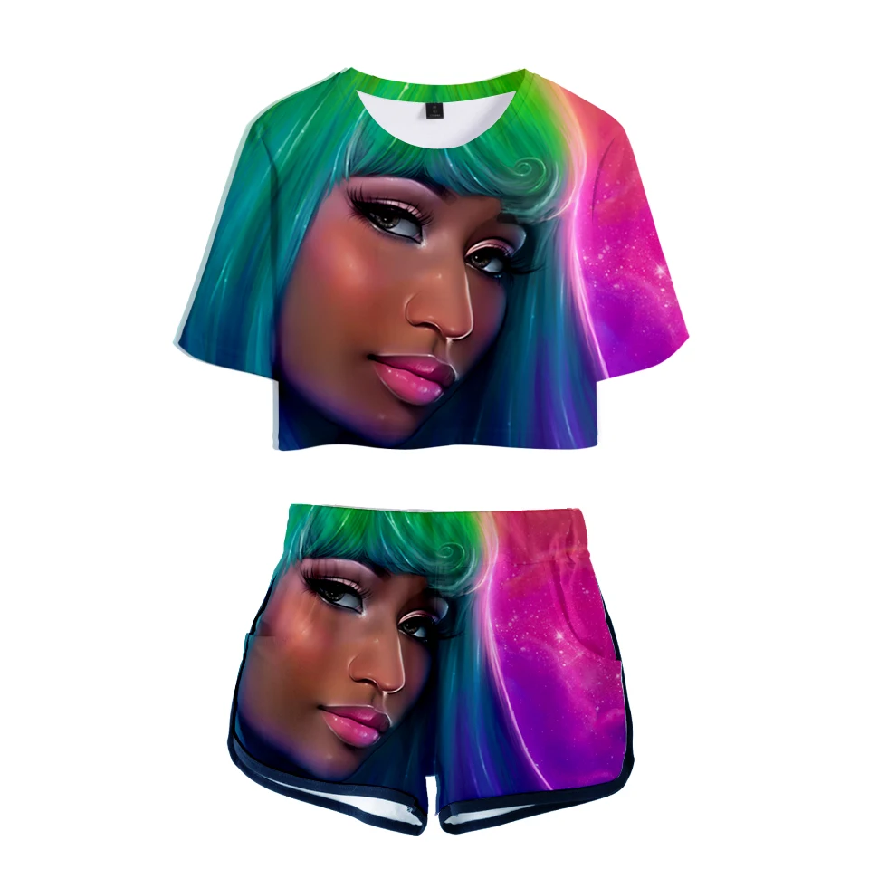 LUCKYFRIDAYF 2018 3D Поп летние мягкие шорты и футболки Nicki Minaj Модные женские комплекты из