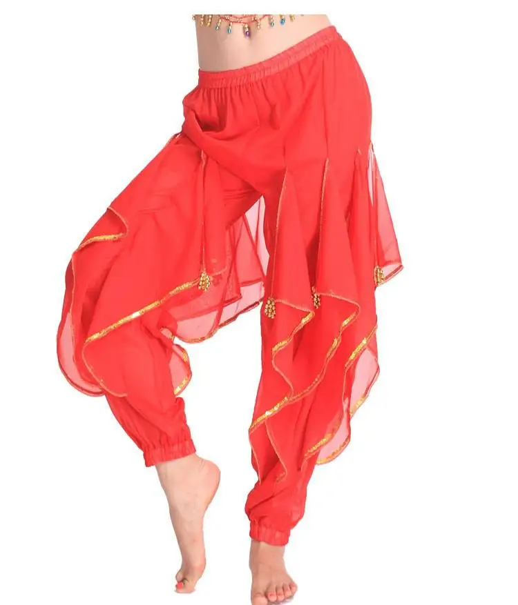 Египетский Болливуд 8 цветов танца живота юбки Пышная юбка танец живота брюки профессиональный костюм для индийского танца живота танцевальные брюки - Цвет: Красный
