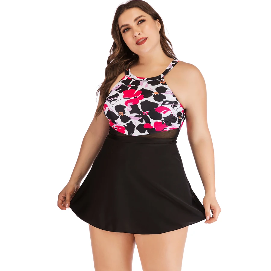 

2019 New Plus Size 5XL Tankini set Women Swimwear Two Piece Print Swimsuit Swimming Dress High Waist Bikinis Bathing Suit