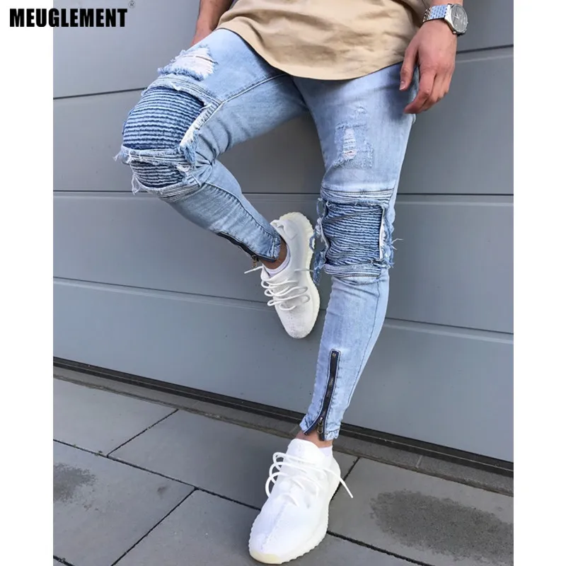 

Men Clothes 2018 Hip Hop Sweatpants Skinny Motorcycle Denim Pants Zipper Designer Black Jeans Mens Casual Men Jeans Trousers