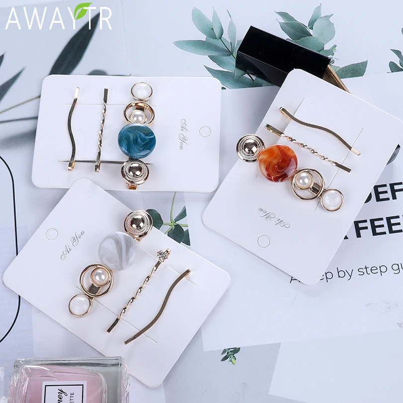 

AWAYTR Fashion Marble Hair Clip Pearl Crystal Hairpins Barrettes Hair BB Clip Clamp Jewelry Hair Accessories Hairgrips for Women