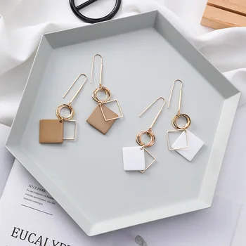 

12pairs/lot Korean Fashion Rectangular Geometric Earrings Simple Circle Square Design Temperament earring