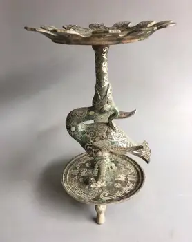 

Warring States bronze hand-made silver-plated phoenix candlestick Oil lamp