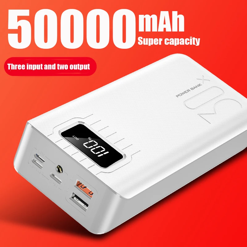 

18650 Power Bank 50000mah External Battery PoverBank 2 USB LED Powerbank Type-c Portable Mobile charger for Xiaomi One plus