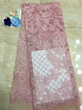

2019 African New Design Sequined Lace Mesh Fabric For Women Evening Shining Wedding Dress Pink India Tulle Guipure Sequins Laces