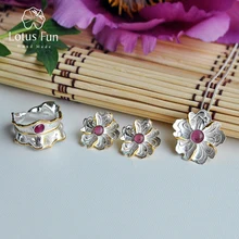 Lotus Fun реальные 925 серебро Натуральный камень ручной работы Fine Jewelry Пион цветок комплект ювелирных изделий для Для женщин Brincos