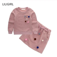 LILIGIRL/комплект одежды для девочек; Модная рубашка с длинными рукавами и юбка; 2 предмета; цветная шерстяная одежда для детей