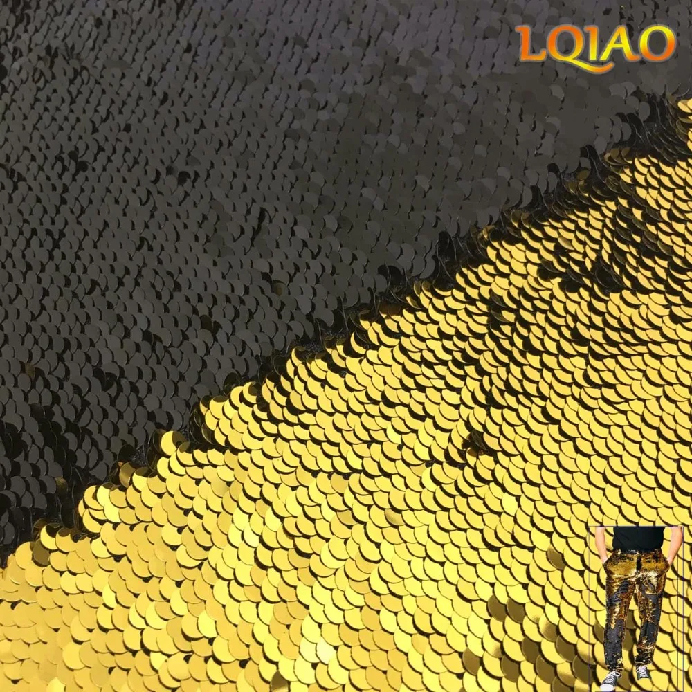 Gold Black Reversible Sequin Fabric-001