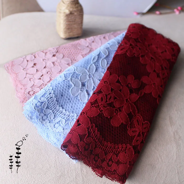 

3M/lot Exquisite stretch pink blue wine red lace trims fabric high-end clothing diy skirt lace lace accessories wide 17cm W1122
