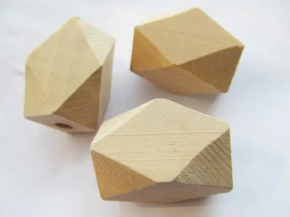 

100pcs 20mmx30mm Unfinished Faceted Natural Wood Spacer Beads,14 Hedron Geometricf Figure Wooden Beads Charm Finding, Accessory