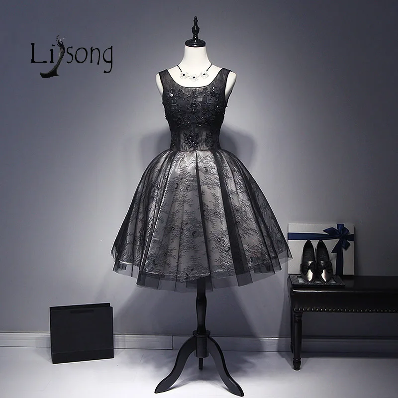 

Fabulous Black Lace A-line Evening Dresses Short vestido de festa Women Prom Formal Dress Girls Graduation Gowns Custom Cheap