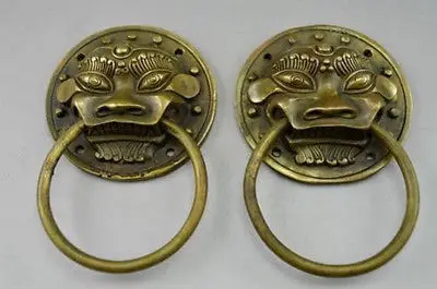 

2pcs Handwork Home Collectable Old Copper Hammered Pair Dragon Door knocker Garden Decoration 100% Tibetan silver Bronze