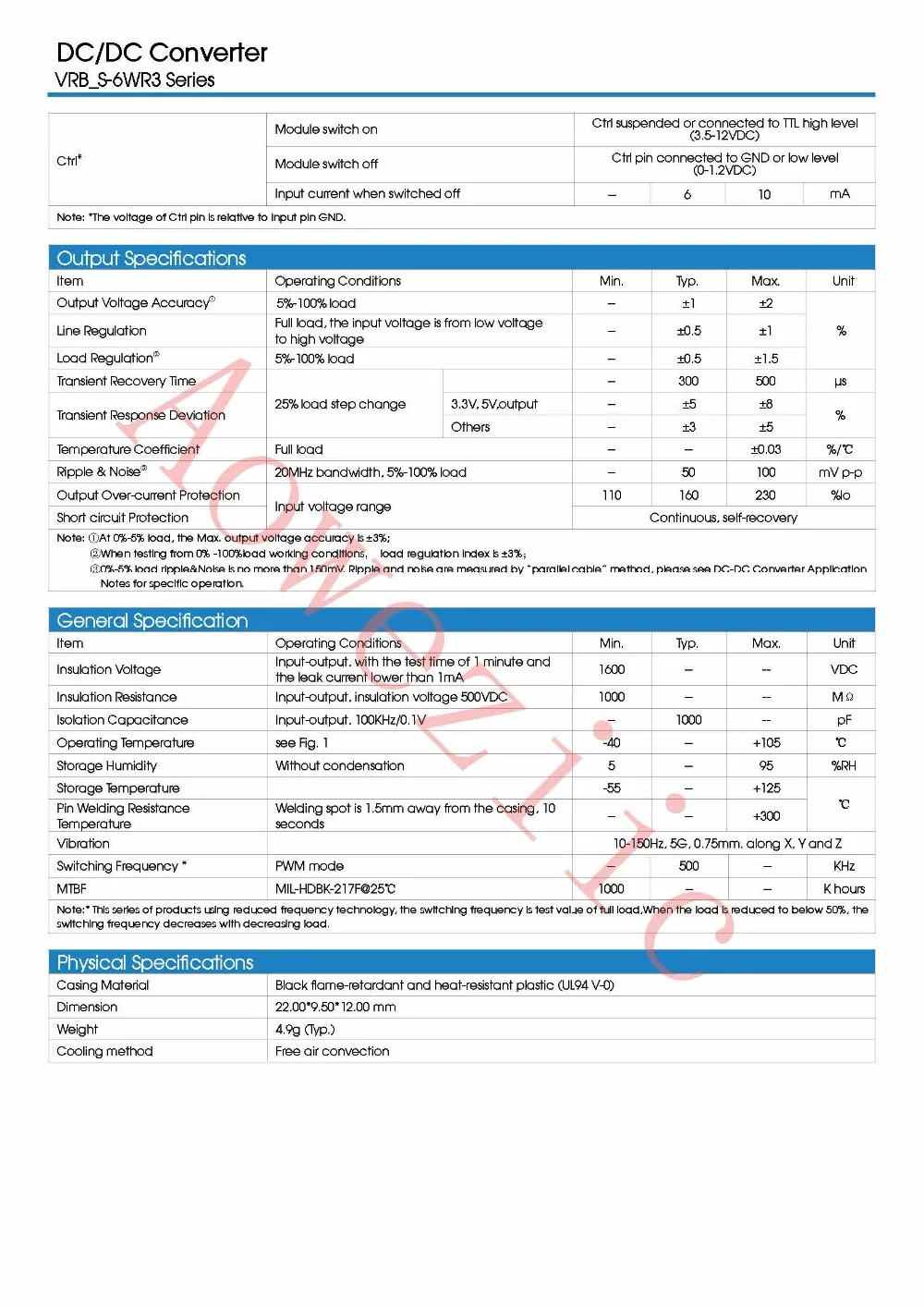 Aoweziic 5 шт./лот VRB2405S 6WR3 новый оригинальный Вход: 18 36 в Выход: В 1.2A DC 1500VDC