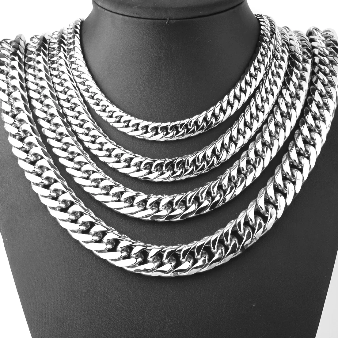 

Polishing Silver 9/11/13/16/19/21MM Biker Men Stainless Seel 7-40inch Curb Cuban Link Chain Necklace Or Bracelet Jewelry