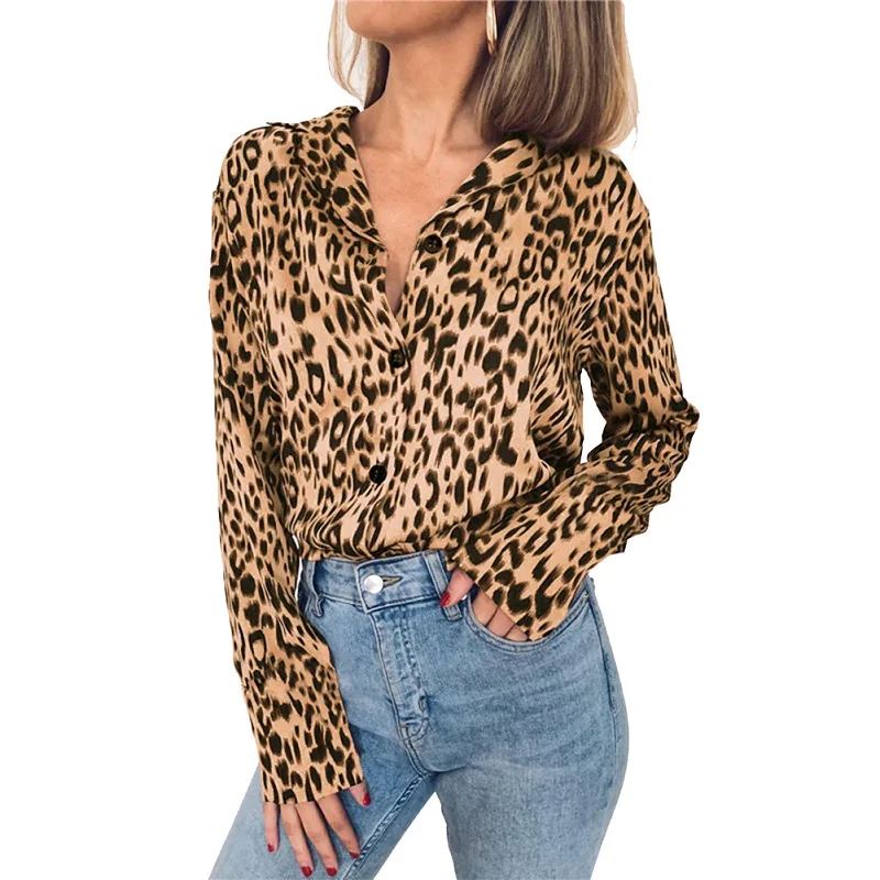 

2019 Plus Size Loose Leopard Blouse Women 2019 V Neck Long Sleeve Casual Animal Print Blouse Shirt Women Clothing