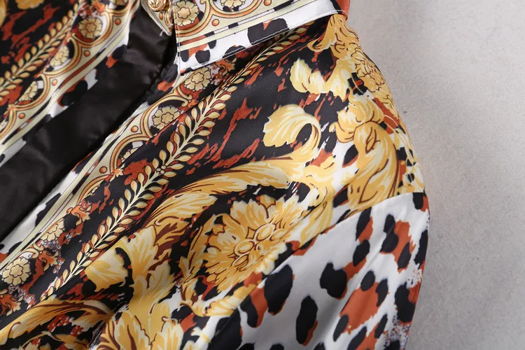 Стиль Женская винтажная одежда мода отложной воротник длинный рукав Империя тонкое платье сексуальное леопардовое платье для подиума