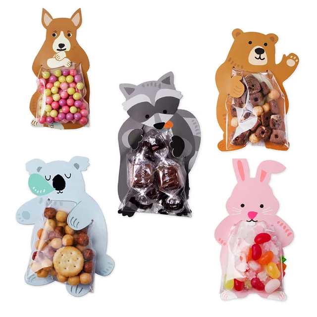 10 Pcs Small Plastic Candy Bags Paper Kids Birthday Party Favors Animal
