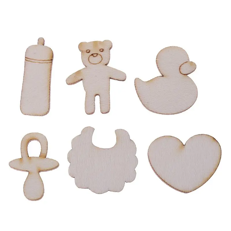 

50pcs Laser Cut Wood Embellishment Wooden Baby Theme Shape Craft Wedding Decor