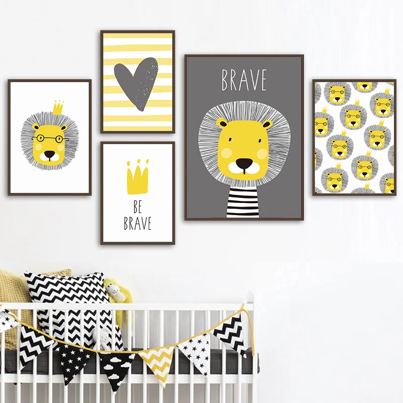 Lion-lapin-singe-arbre-mur-Art-toile-peinture-nordique-affiches-et-impressions-noir-blanc-Animal-mur