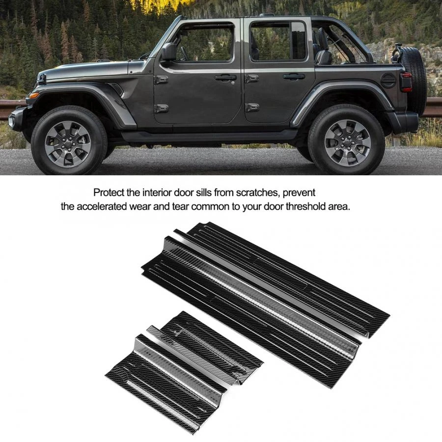 Car Door Sill Plate Protectors Carbon Fiber Door Sill Scuff Plate Pedal Protector Outside fits for Jeep Wrangler JL/JLU 18-19 Car Door Sill Plate Protectors Carbon Fiber Door Sill Scuff Plate Pedal Protector Outside fits for Jeep Wrangler JL/JLU 18-19