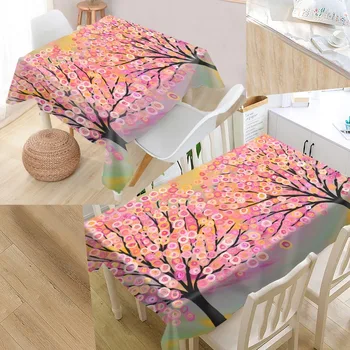 

Custom tree paint Table Cover Oxford Waterproof Tablecloth Can Wash The Tablecloths For Kitchen Wedding Hotel Decoration
