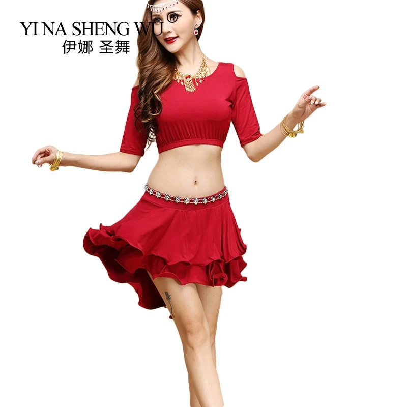 

Belly Dance Practice Clothes New Dance Performance Costumes Women Comfortable Modal Dance Practice Clothing 2pcs Set (Top+Skirt)