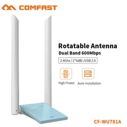 Comfast adaptador de cabo duplo de 600mbps, antena sem fio com usb 2x6dbi, compatível com windows xp/7/8/8.1/10 mbps