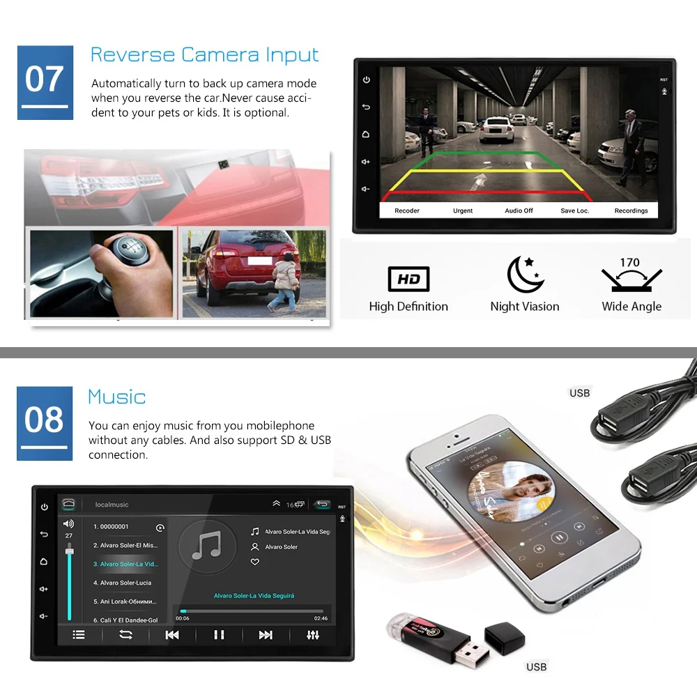 Sale Android 7.1 Car Stereo 2G+32G 7 Inch 1080P Autoradio Quad Core Android Head Unit GPS Navigation Audio Radio 6