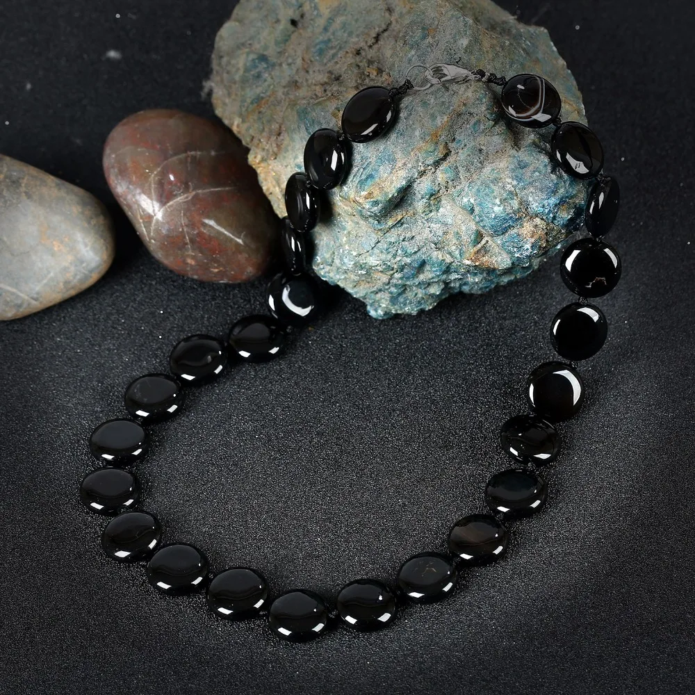 

K's Gadgets Fashion Necklaces For Women 2017 New Jewelry Round Design Handmade Black Onyx Natural Stone Vintage Necklace Colar
