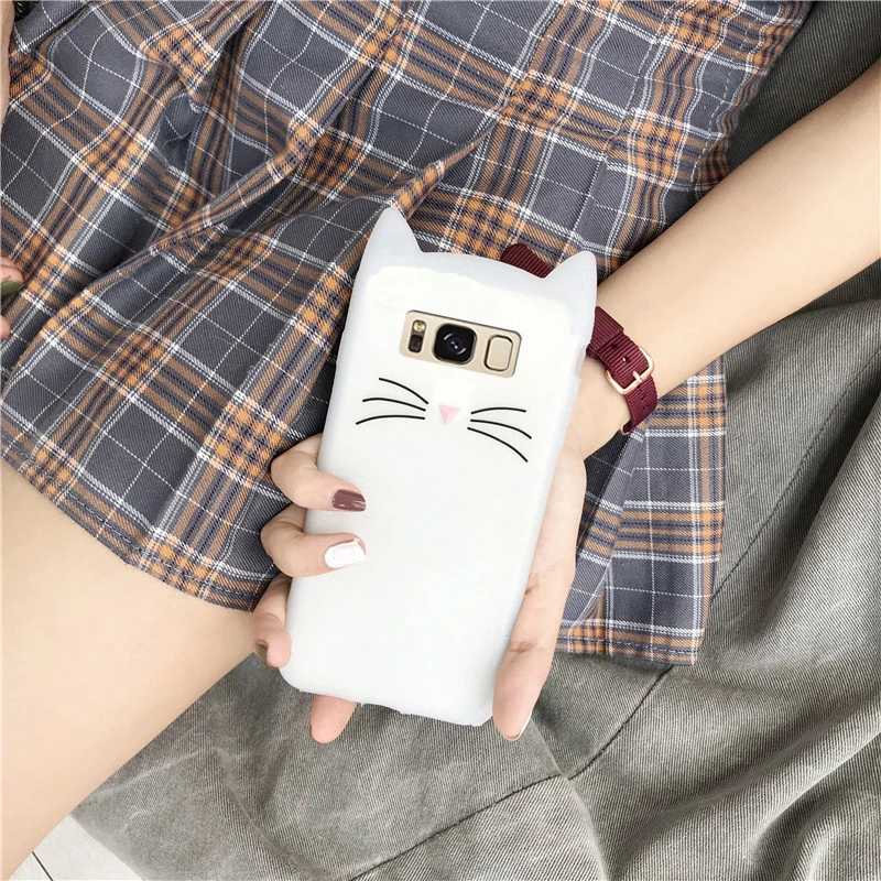 3D Cute Cat Case For Samsung Galaxy S9 S8 S7 S6 S5 Edge Plus Cover Soft Cartoon Silicone Case For Samsung Galaxy Note 9 8 Case (7)