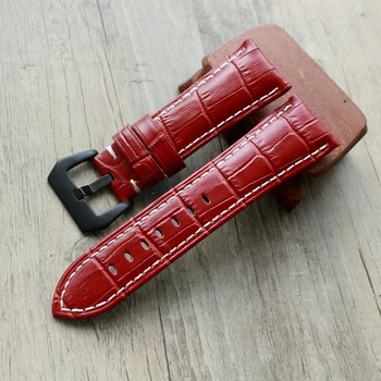 

New Red Watch Strap 20mm 22mm 24mm 26mm Vintage Cow Leather Watch Band For Panerai Fossil Watchband With Silver Black Buckle