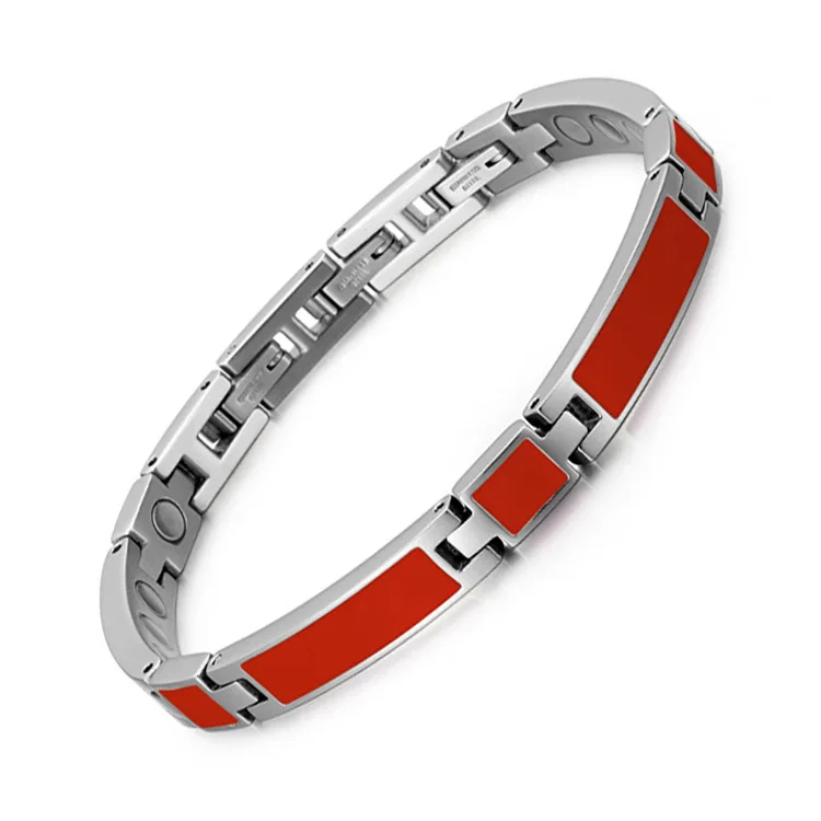 

Red Glue Stainless Steel Magnet Bracelet Three Buttons Magnet Bracelet