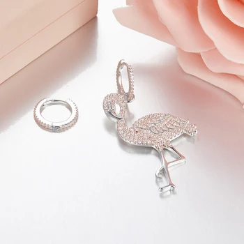 

Asymmetric 925 Sterling Silver Pink Zircon Flamingo Earring Personality Dangle Earring Animal Bird Women Wedding Jewelry