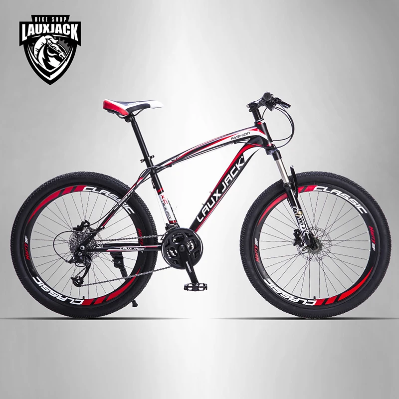 Clearance LAUXJACK Mountain bike steel frame 24 speed Shimano mechanical disc brakes 26" wheels 1