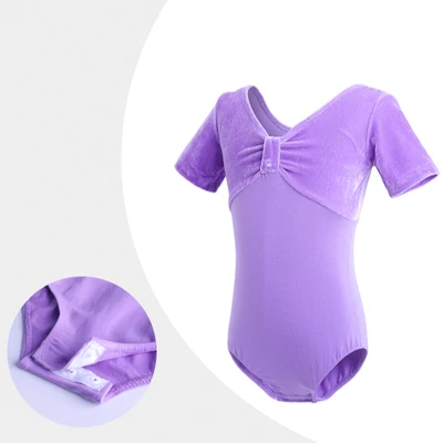 Новое поступление, Осенний теплый вельветовый хлопковый Леотард для гимнастики и танцев, балетный купальник с длинными/короткими рукавами для маленьких девочек - Цвет: Lavender ShortSleeve