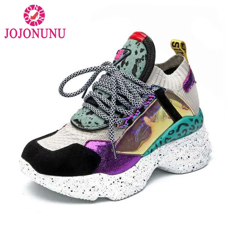 

JOJONUNU Real Leather Women Sneakers Cross Strap Heeled Vulcanized Shoes Women Casual Daily Footwear Size 35-42