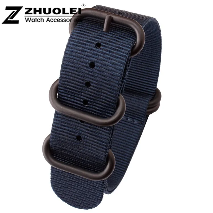 

Wholesale Price Zulu Nato 22mm 24mm Bule Nylon Fabric Watchbands 5 Silver PVD Rings Watch Straps Bands Bracelets Belts