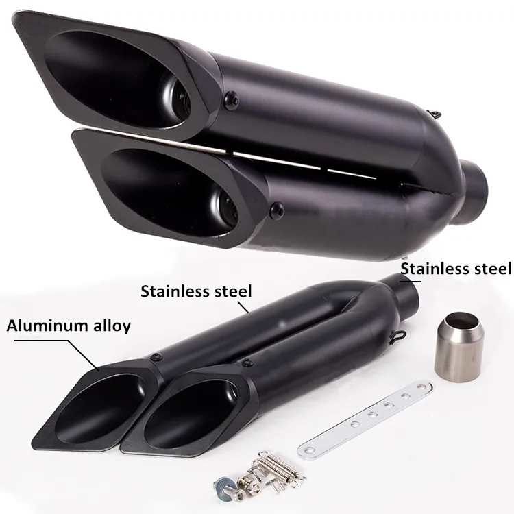 

51mm Universal Double Holes Stainless Steel Tube Motorcycle Exhaust Pipe Muffler Z800 NINJIA250 CBR300 ZX6R H2R BN600 TMAX530