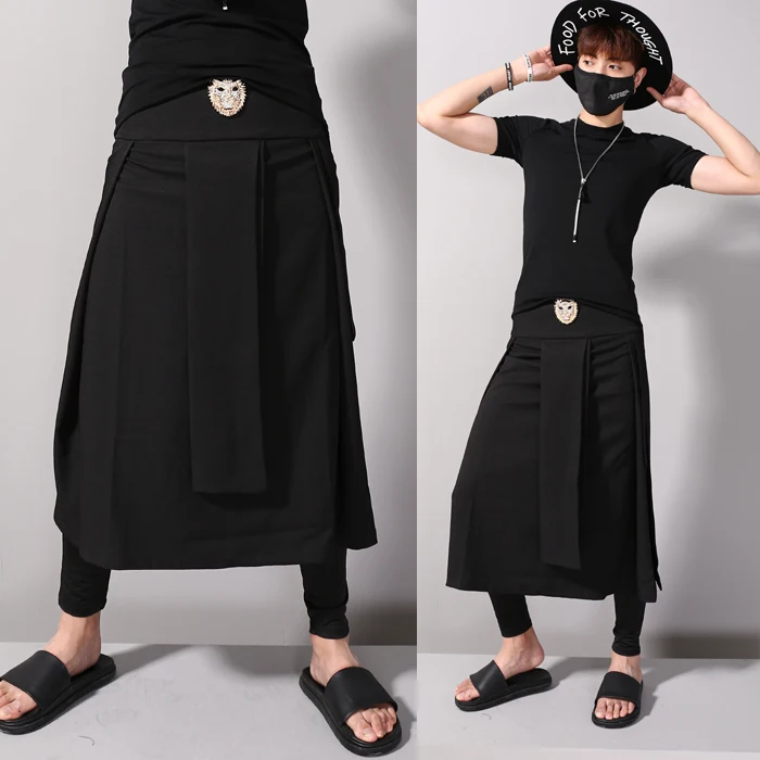 27-44! Высокое качество, большие размеры, брюки, домашние летние новые мужские yamamoto, плиссированное Хлопковое платье с темно-черной плиссированной юбкой