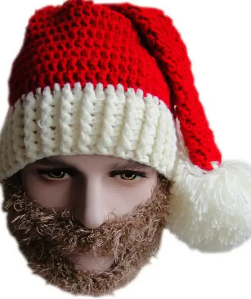 

Winter Handmade Crochet Christmas Hat Knitted Beard Santa Claus' Cap Promotion Gift Wool Cap