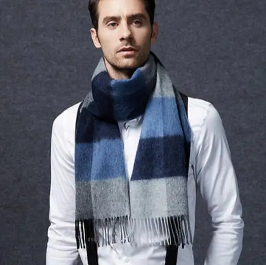 men's scarves & shawls Black Gray Camel Plaid Wool Scarf Men Soft Warm Fashion Natural Fabric High Quality Free Shipping man scarf