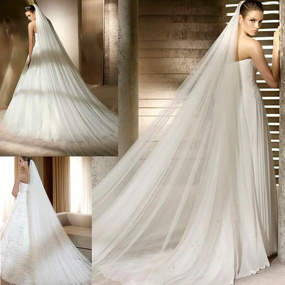 

Stock Long Chapel Length Bridal Veils 3M Tulle Wedding Veil With Comb Bridesmaid bridal veil